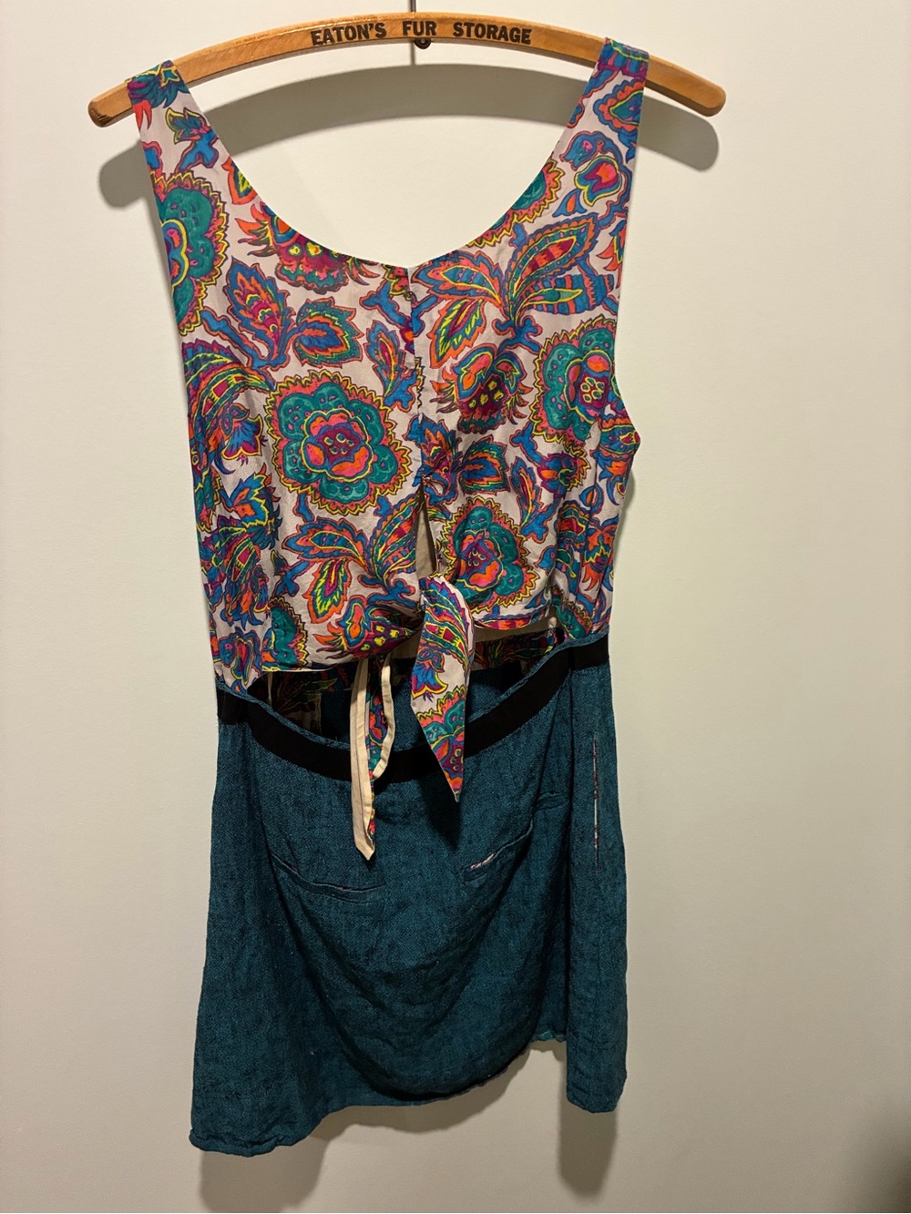 RACHEL ROY Paisley Print Tie Back Cutout Linen Blend Fit and Flare Dress sz 12